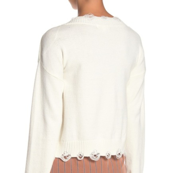 Wild Honey Ivory Distressed V Neck Sweater - NWT - Picture 5 of 5
